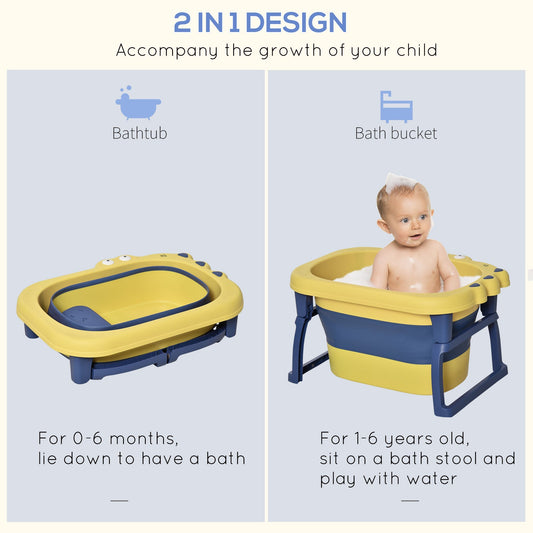 Baby Bath Tub for 0 - 6 Years Collapsible Non - Slip Portable with Stool Seat for Newborns Infants Toddlers Kids Crocodile Shape Yellow - Nurse Spaghetti