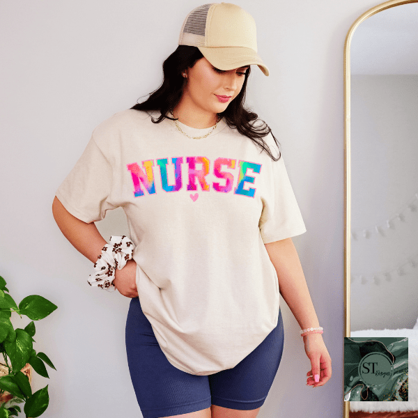 Personalized Nurse Varsity Tie - dye T-Shirt - Nurse Spaghetti