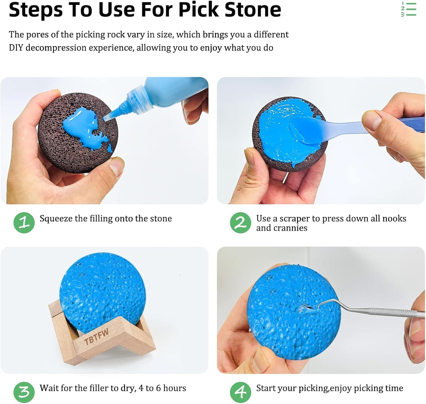 Pick and Peel Stone Kit, 2Pcspick round Stone for Anxiety Relief, Picking Stone DIY Pick Peel, Calming Stone Fidget Picky Stone with Display Stand for Improve Focus - Nurse Spaghetti