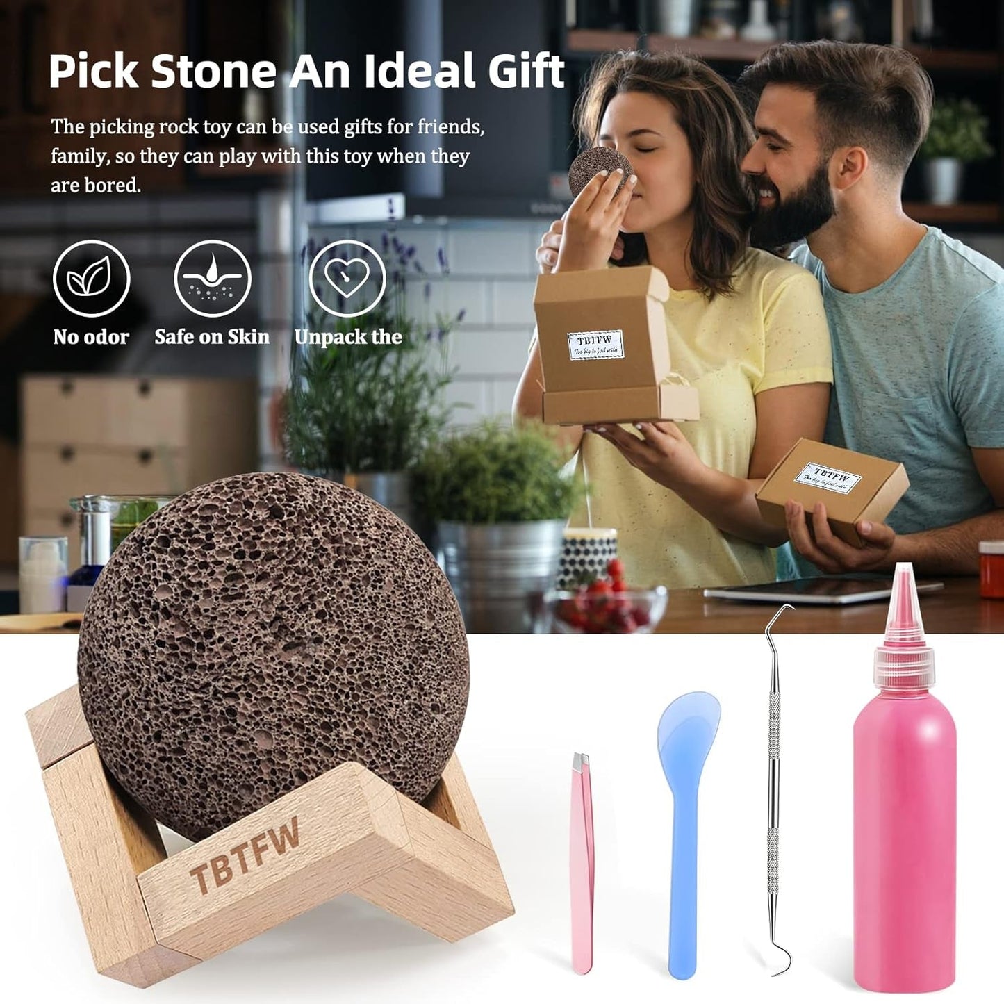 Pick and Peel Stone Kit, 2Pcspick round Stone for Anxiety Relief, Picking Stone DIY Pick Peel, Calming Stone Fidget Picky Stone with Display Stand for Improve Focus - Nurse Spaghetti
