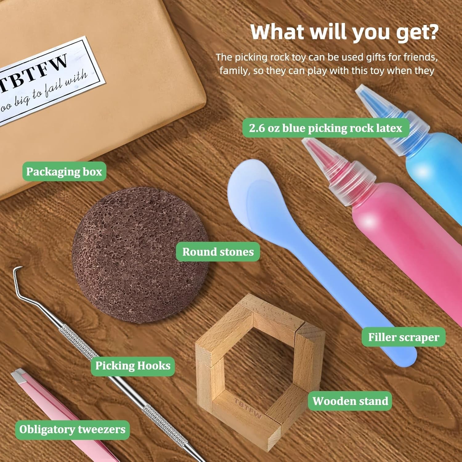 Pick and Peel Stone Kit, 2Pcspick round Stone for Anxiety Relief, Picking Stone DIY Pick Peel, Calming Stone Fidget Picky Stone with Display Stand for Improve Focus - Nurse Spaghetti