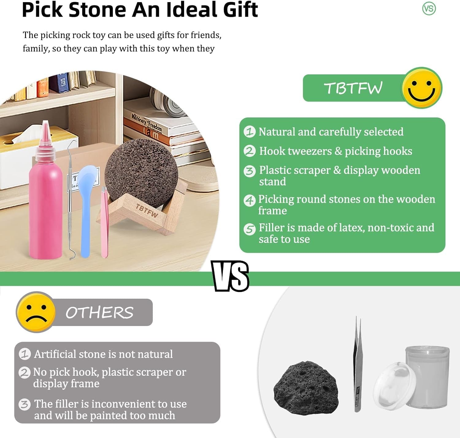 Pick and Peel Stone Kit, 2Pcspick round Stone for Anxiety Relief, Picking Stone DIY Pick Peel, Calming Stone Fidget Picky Stone with Display Stand for Improve Focus - Nurse Spaghetti