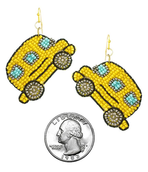 SCHOOL THEME MULTI SEEDBEAD EARRING - SCHOOL BUS - Nurse Spaghetti